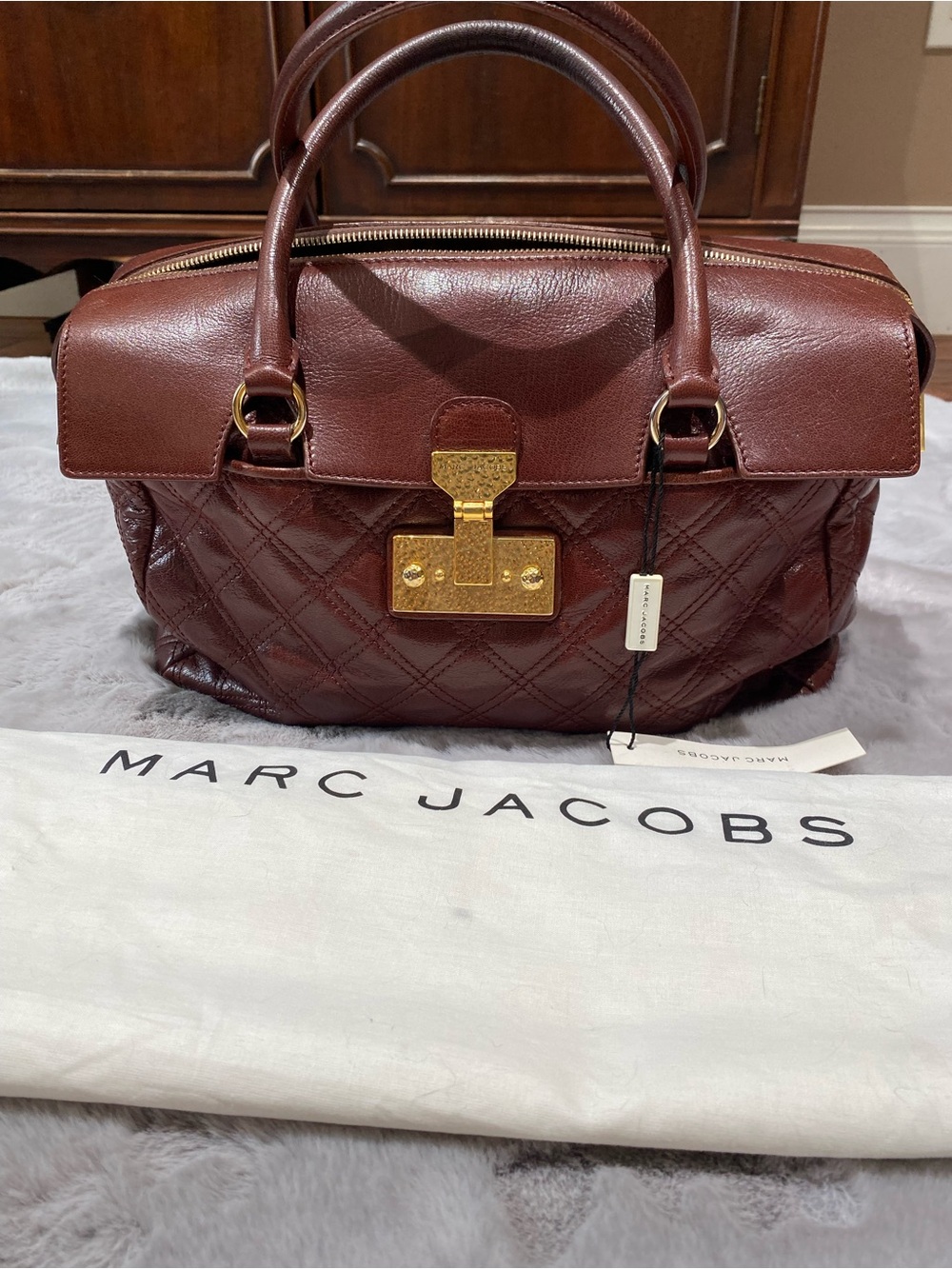Marc Jacobs Quilted Leather Satchel - Chestnut Brown with Gold Hardware